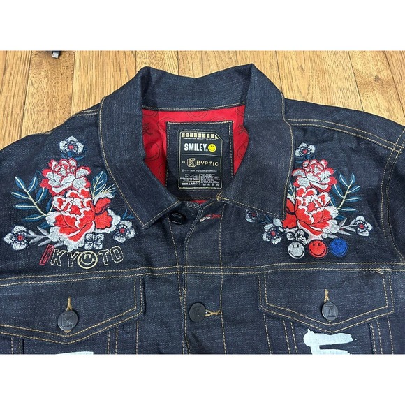 deKryptic Smiley Painted Dark Denim Jean Jacket Graphic Print Men’s Size 3XL - Picture 3 of 14